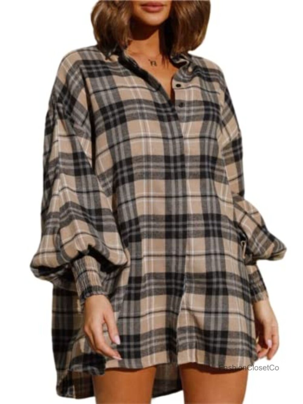 Women Oversized Plaid Flannel Button Down Shacket
